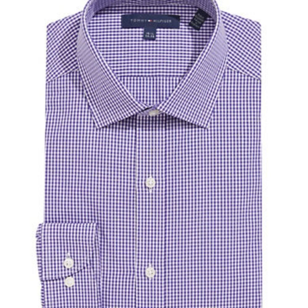 Tommy Hilfiger Micro-Gingham Print Dress Shirt-PURPLE DUNE-15.5-34/35